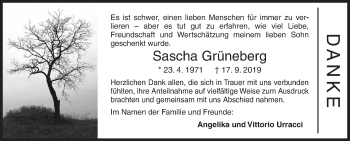 Traueranzeige von Sascha Grüneberg von Siegener Zeitung