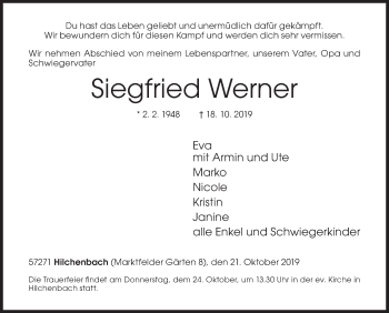 Traueranzeige von Siegfried Werner von Siegener Zeitung