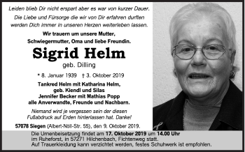 Traueranzeige von Sigrid Helm von Siegener Zeitung