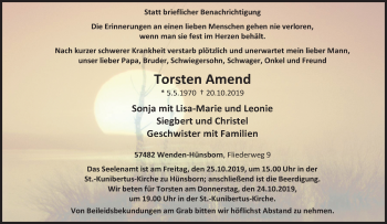 Traueranzeige von Torsten Amend von Siegener Zeitung