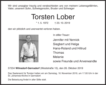 Traueranzeige von Torsten Lober von Siegener Zeitung