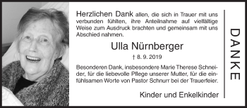 Traueranzeige von Ulla Nürnberger von Siegener Zeitung