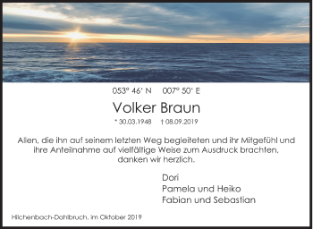 Traueranzeige von Volker Braun von Siegener Zeitung