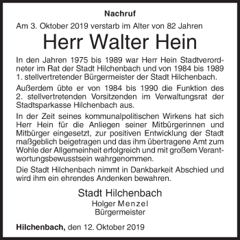 Traueranzeige von Walter Hein von Siegener Zeitung