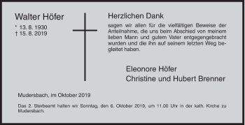 Traueranzeige von Walter Höfer von Siegener Zeitung