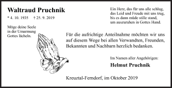 Traueranzeige von Waltraud Pruchnik von Siegener Zeitung