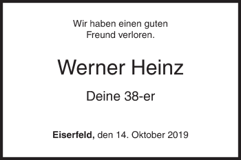 Traueranzeige von Werner Heinz von Siegener Zeitung