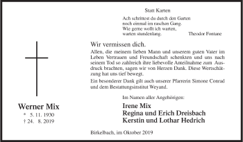 Traueranzeige von Werner Mix von Siegener Zeitung