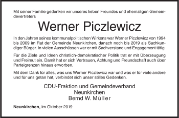 Traueranzeige von Werner Piczlewicz von Siegener Zeitung