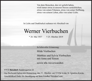 Traueranzeige von Werner Vierbuchen von Siegener Zeitung