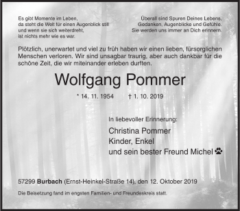 Traueranzeige von Wolfgang Pommer von Siegener Zeitung