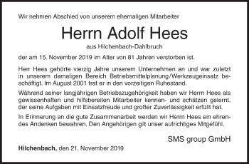 Traueranzeige von Adolf Hees von Siegener Zeitung