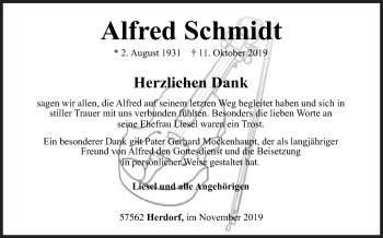 Traueranzeige von Alfred Schmidt von Siegener Zeitung