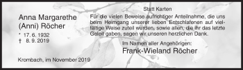 Traueranzeige von Anna Margarethe Röcher von Siegener Zeitung