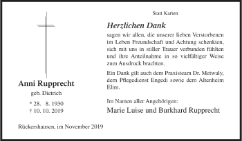 Traueranzeige von Anni Rupprecht von Siegener Zeitung