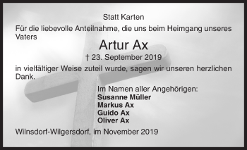 Traueranzeige von Artur Ax von Siegener Zeitung