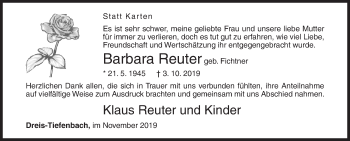 Traueranzeige von Barbara Reuter von Siegener Zeitung
