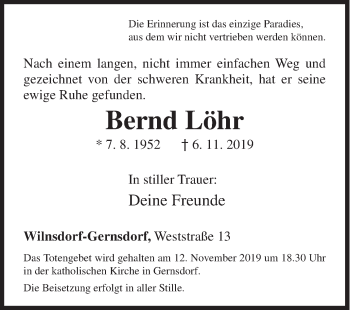 Traueranzeige von Bernd Löhr von Siegener Zeitung
