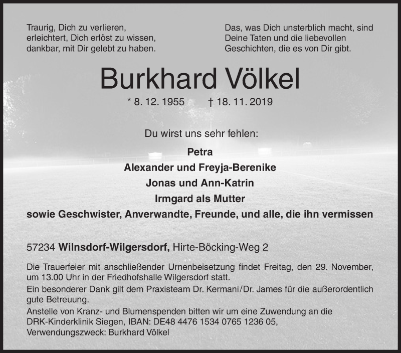  Traueranzeige für Burkhard Völkel vom 23.11.2019 aus Siegener Zeitung