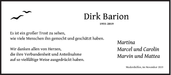 Traueranzeige von Dirk Barion von Siegener Zeitung