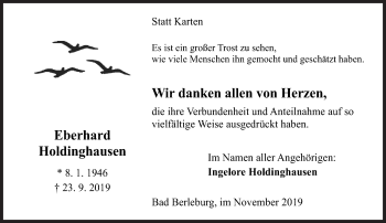 Traueranzeige von Eberhard Holdinghausen von Siegener Zeitung