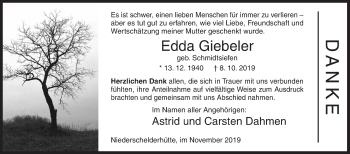 Traueranzeige von Edda Giebeler von Siegener Zeitung