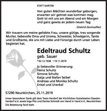 Traueranzeige von Edeltraud Schultz von Siegener Zeitung