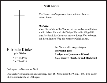 Traueranzeige von Elfriede Kinkel von Siegener Zeitung
