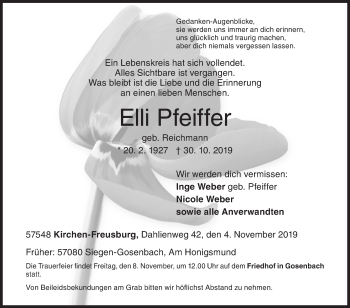 Traueranzeige von Elli Pfeiffer von Siegener Zeitung