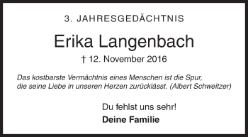 Traueranzeige von Erika Langenbach von Siegener Zeitung
