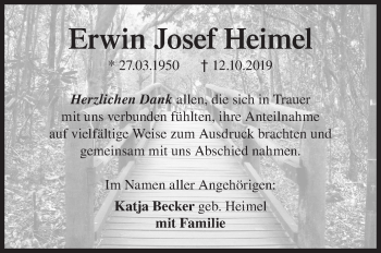 Traueranzeige von Erwin Josef Heimel von Siegener Zeitung