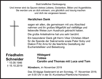 Traueranzeige von Friedhelm Schneider von Siegener Zeitung