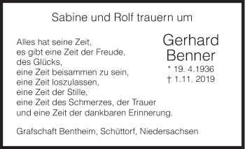 Traueranzeige von Gerhard Benner von Siegener Zeitung