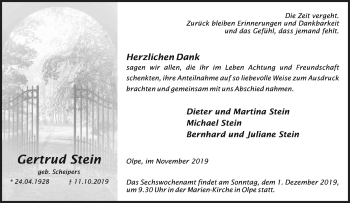 Traueranzeige von Gertrud Stein von Siegener Zeitung
