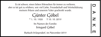 Traueranzeige von Günter Göbel von Siegener Zeitung