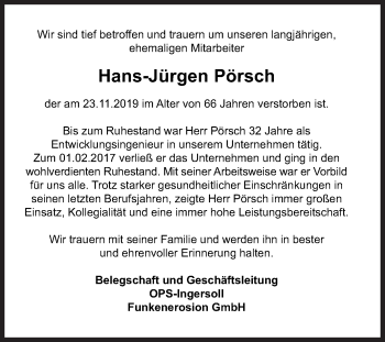Traueranzeige von Hans-Jürgen Pörsch von Siegener Zeitung