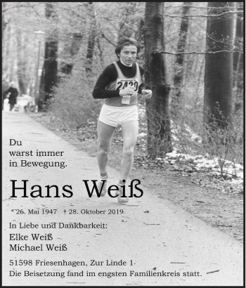 Traueranzeige von Hans Weiß von Siegener Zeitung