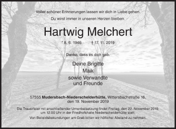 Traueranzeige von Hartwig Melchert von Siegener Zeitung