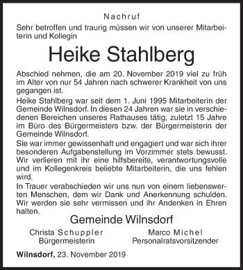 Traueranzeige von Heike Stahlberg von Siegener Zeitung