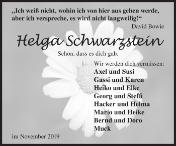 Traueranzeige von Helga Schwarzstein von Siegener Zeitung