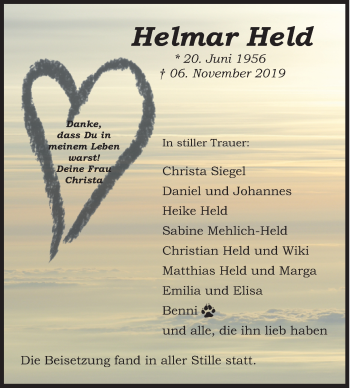Traueranzeige von Helmar Held von Siegener Zeitung