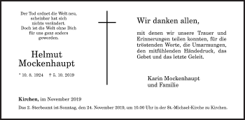 Traueranzeige von Helmut Mockenhaupt von Siegener Zeitung