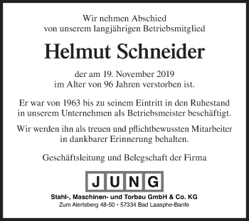 Traueranzeige von Helmut Schneider von Siegener Zeitung