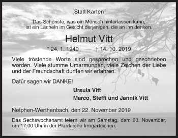Traueranzeige von Helmut Vitt von Siegener Zeitung