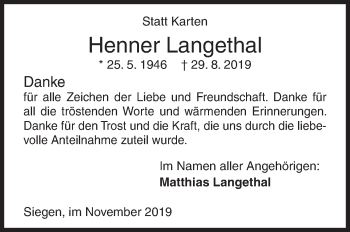 Traueranzeige von Henner Langethal von Siegener Zeitung