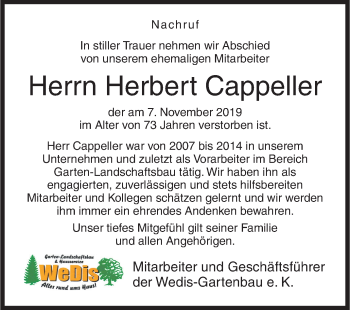 Traueranzeige von Herbert Cappeller von Siegener Zeitung