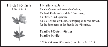 Traueranzeige von Hilde Höntsch von Siegener Zeitung