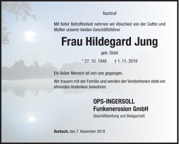 Traueranzeige von Hildegard Jung von Siegener Zeitung