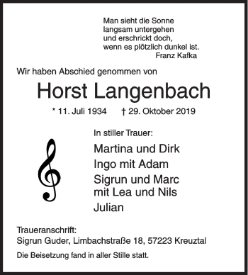Traueranzeige von Horst Langenbach von Siegener Zeitung