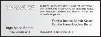 Traueranzeige von Inge Maria Berndt von Siegener Zeitung